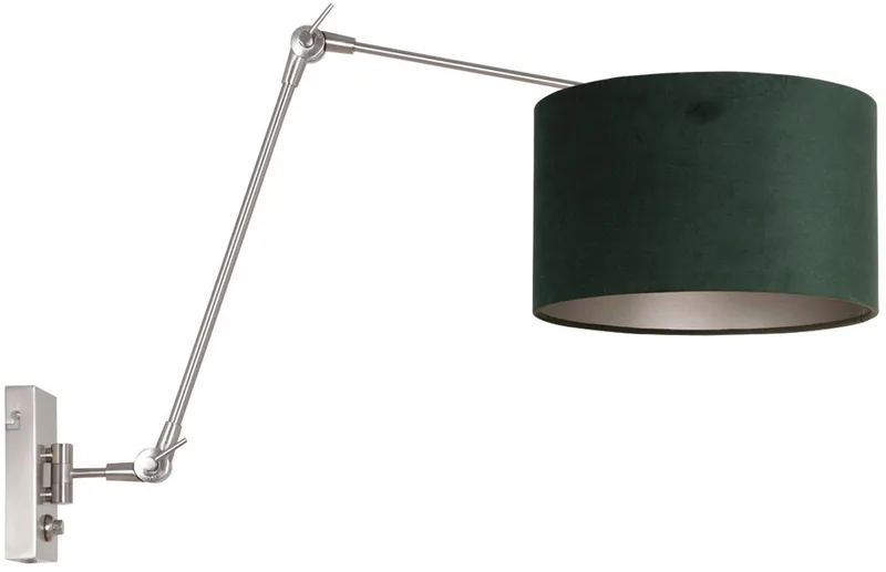 Wandlamp Steinhauer Prestige Chic 8109ST met groen velours kap en metaal, draaibaar en kantelbaar, geschikt voor binnengebruik, moderne stijl, staalkleurig van Steinhauer in Grijs – productfoto