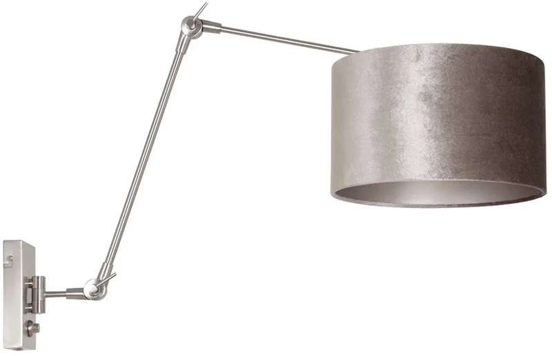 Wandlamp Steinhauer Prestige Chic 8110ST met velours kap, staal/metal, modern, draaibaar en kantelbaar, voor binnen gebruik från Steinhauer i Grå – produktbild