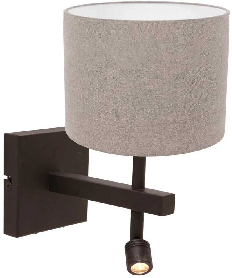 Wandlamp Steinhauer Stang 4872CA met cacao kleurig metaal en grijze linnen kap, draaibaar en kantelbaar, ideaal voor binnengebruik de Steinhauer en Marron – photo produit