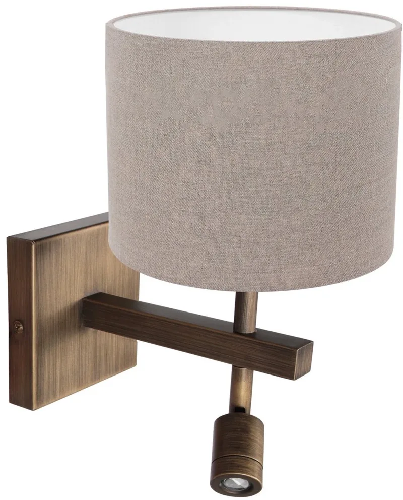 Wandlamp Steinhauer Stang 4892BR van brons met grijze linnen kap, draaibaar en kantelbaar, inclusief apart leeslicht, ideaal voor binnengebruik från Steinhauer i Brun – produktbild