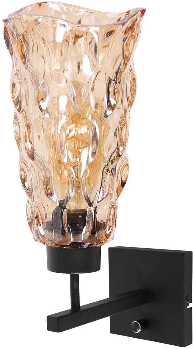 Wandlamp Vidrio 3839ZW retro amberkleurig glas met zwart metalen armatuur – Steinhauer von Steinhauer in Orange, Schwarz – Produktfoto