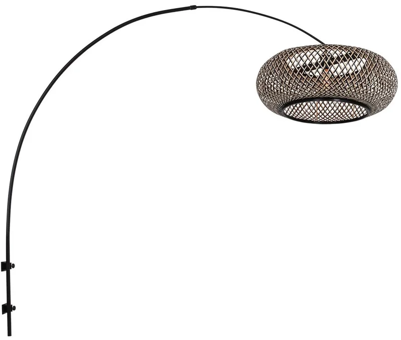Wandlamp zwart bamboe kap Ø60 cm MazeNatural Steinhauer, trendy, verstelbaar, metaal en bamboe materiaal, 130-175 cm diepte de Steinhauer en Beige, Noir – photo produit