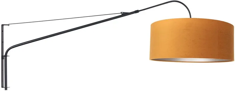 Wandlamp Zwart Metaal met Goud Velours Kap 50cm Hoogte 20cm Elegant Classy 8135ZW Steinhauer fra Steinhauer i Guld, Sort – produktbillede