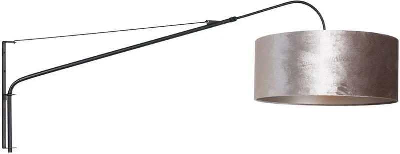 Wandlamp Zwart Metaal met Zilver Velours Kap 50cm Hoog 20cm Elegant Classy 8134ZW Steinhauer fra Steinhauer i Grå, Sort – produktbillede
