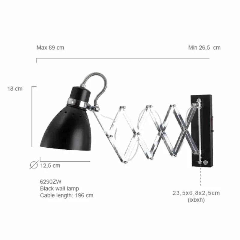 Wandspot | 12,5 cm | spring | E27 | zwart | metaal | industriële verlichting van Steinhauer – productfoto 3 van 3