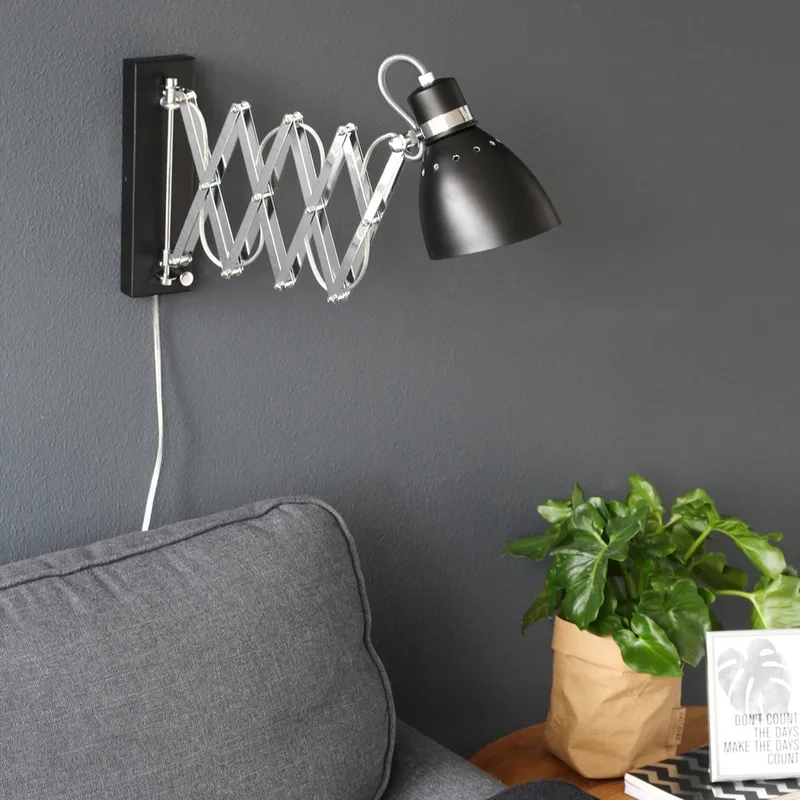 Wandspot | 12,5 cm | spring | E27 | zwart | metaal | industriële verlichting van Steinhauer – productfoto 2 van 3