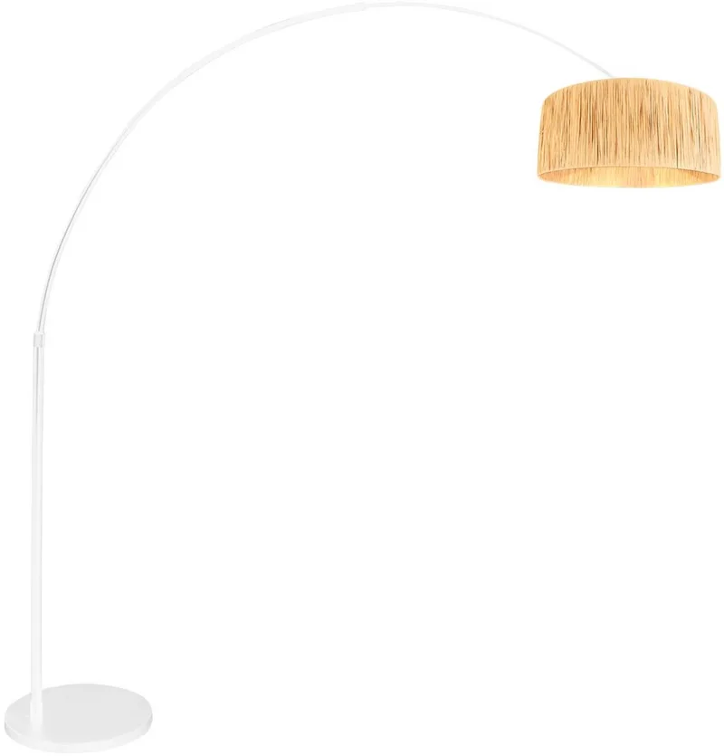 Witte vloerlamp / booglamp Sparkled Light 3785W van Steinhauer, met naturel seagrass kap, hoogte verstelbaar, uitschuifbaar tot 230 cm, trendy design voor binnen. de Steinhauer en Beige – photo produit