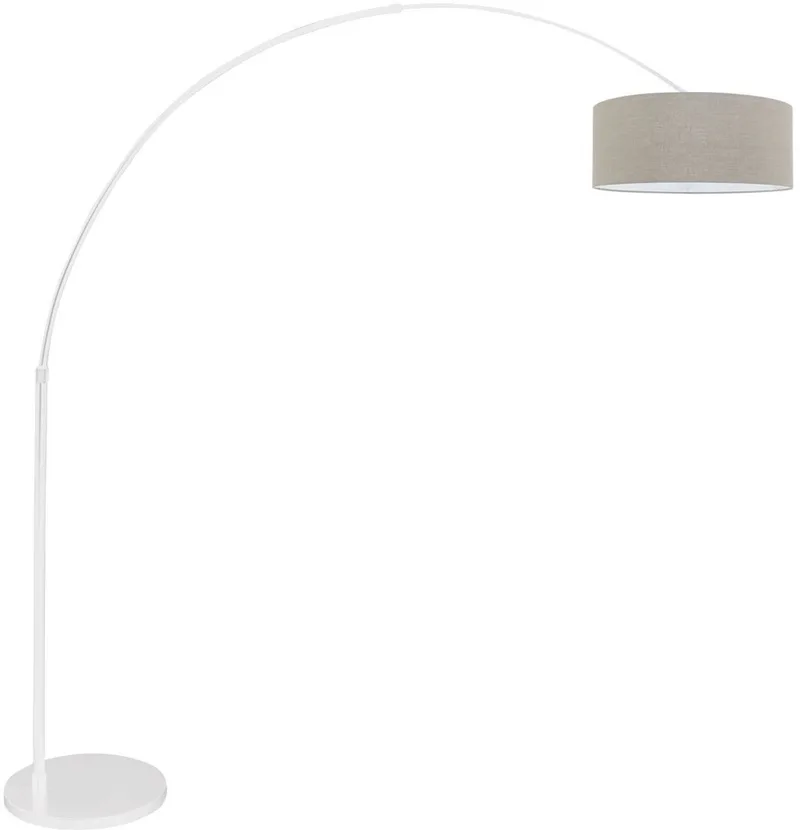 Witte vloerlamp booglamp Sparkled Light 7170W met grijs grof linnen kap, metaal en textiel, hoogte verstelbaar en uitschuifbaar, Steinhauer de Steinhauer en Gris, Blanc – photo produit