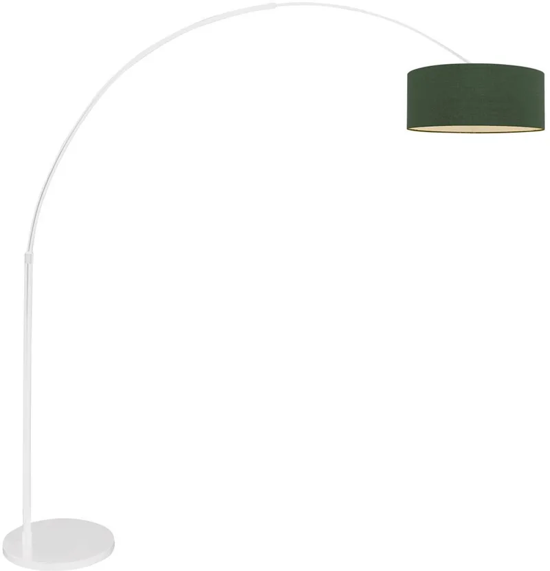 Witte vloerlamp booglamp Sparkled Light 7171W met groen velours kap, metaal en textiel, hoogteverstelbaar en uitschuifbaar, Steinhauer de Steinhauer en Vert, Blanc – photo produit