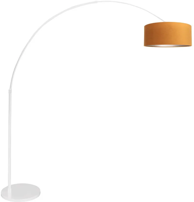 Witte Vloerlamp Booglamp Sparkled Light 7173W van Steinhauer, Velours Kap, Metaal & Textiel, Draaibaar, Kantelbaar, Uitschuifbaar, Hoogteverstelbaar, 230 cm Uitschuiflengte by Steinhauer in Gold – product photo