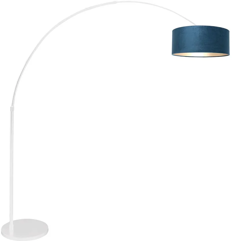 Witte vloerlamp booglamp Sparkled Light 7174W van Steinhauer, met blauw velours kap, van metaal en textiel, hoogte verstelbaar, uitschuifbaar, afmeting tot 230 cm de Steinhauer en Bleu, Blanc – photo produit