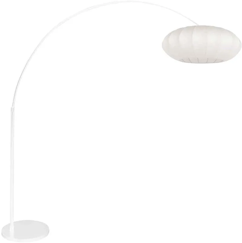 Witte vloerlamp Luma-Nola 4185W van Steinhauer van metaal en textiel, hoogte uitschuifbaar tot 240 cm, Scandinavisch design met plat-ronde lampenkap de Steinhauer en Blanc – photo produit