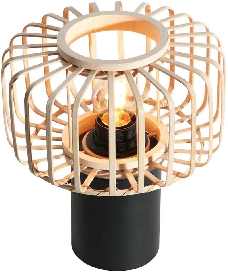 Zwart tafellampje met naturel bamboe kapje 10 cm diameter en 8 cm hoogte BreezaBeach Steinhauer von Steinhauer in Beige, Schwarz – Produktfoto