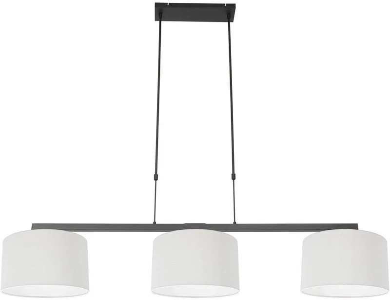 Zwarte 3-lichts hanglamp Stang 3461ZW - Hoogteinstelbaar - Metaal en textiel - Ø30cm kappen de Steinhauer en Noir – photo produit