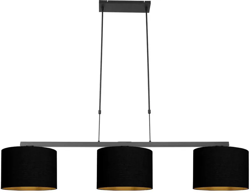 Zwarte 3-lichts hanglamp Stang 3981ZW van Steinhauer, met metalen en textiele kappen, hoogte instelbaar, afmeting kappen 30 cm, ideaal voor binnen gebruik de Steinhauer en Noir – photo produit