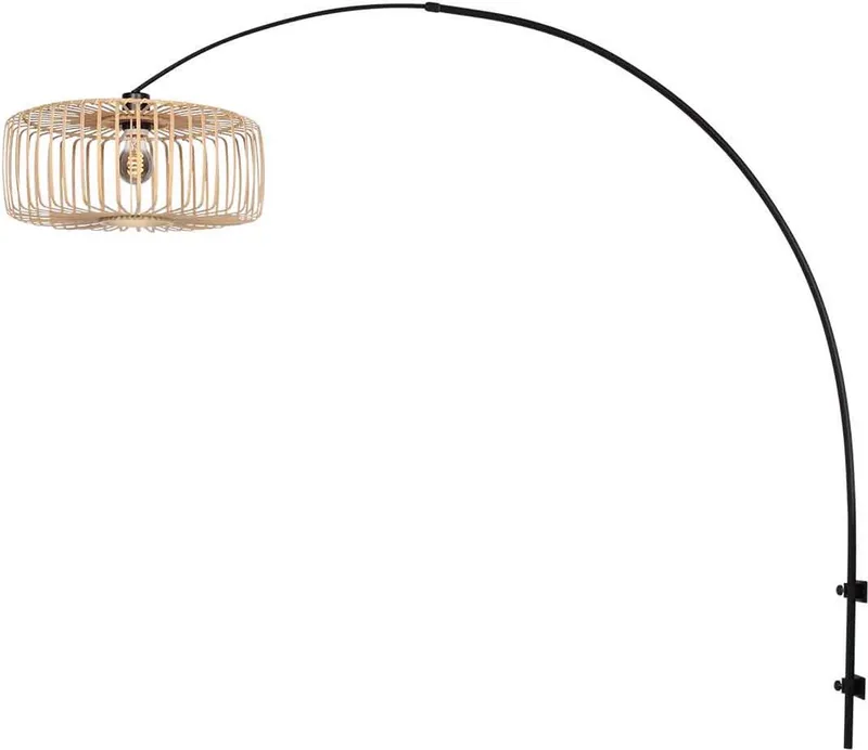 Zwarte boog wandlamp 4151ZW met naturel bamboe kap, Draaibaar en uitschuifbaar, Breeza-Beache, Steinhauer fra Steinhauer i Beige, Sort – produktbillede