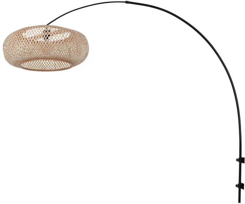 Zwarte boog wandlamp 4404ZW met naturel bamboe kap K2000HS, 60 cm, trendy stijl, metaal en bamboe, Steinhauer, binnen gebruik van Steinhauer in Zwart – productfoto