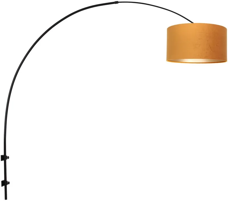 Zwarte boog wandlamp met goud velours kap 40 cm - Sparkled Light 8141ZW - Metaal en textiel - Draaibaar, kantelbaar en uitschuifbaar von Steinhauer in Gold, Schwarz – Produktfoto