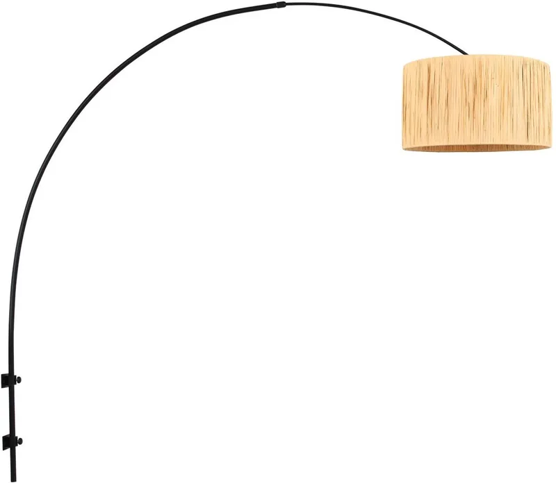 Zwarte boog wandlamp Sparkled Light 3696ZW met naturel seagrass kap 40cm hoogte fra Steinhauer i Sort – produktbillede