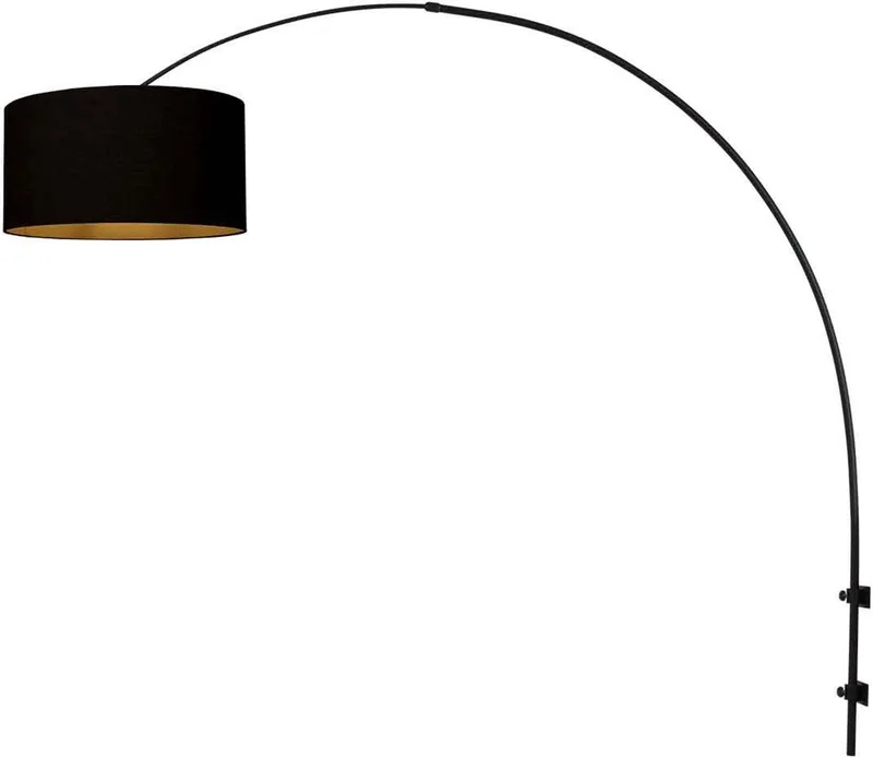 Zwarte boog wandlamp Sparkled Light 3967ZW met zwart goud linnen kap – Metaal en textiel, hoogte 145 cm, diameter kap 40 cm – Steinhauer de Steinhauer en Or, Noir – photo produit