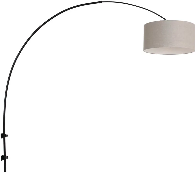 Zwarte boog wandlamp Sparkled Light 8137ZW van Steinhauer met grijs linnen kap, metaal en textiel, 30 cm diameter, 18 cm hoogte, draaibaar en uitschuifbaar, voor binnengebruik de Steinhauer en Gris, Noir – photo produit