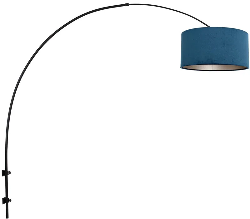 Zwarte boog wandlamp Sparkled Light 8245ZW met blauw velours kap, hoogte 145 cm, metaalkleur, modern ontwerp von Steinhauer in Blau, Schwarz – Produktfoto