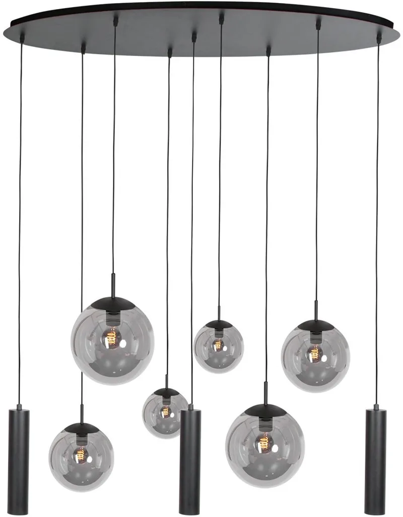 Zwarte hanglamp Bollique 4846ZW, 9-lichts hoogtes verstelbaar armatuur van metaal en glas, Steinhauer voor binnen gebruik de Steinhauer en Noir – photo produit