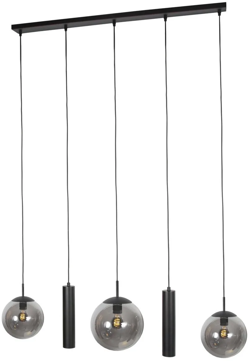 Zwarte hanglamp Bollique 4847ZW, 5-lichts, modern met hoogte instelbaar van 40 tot 160 cm, van metaal en glas, Steinhauer de Steinhauer en Noir – photo produit