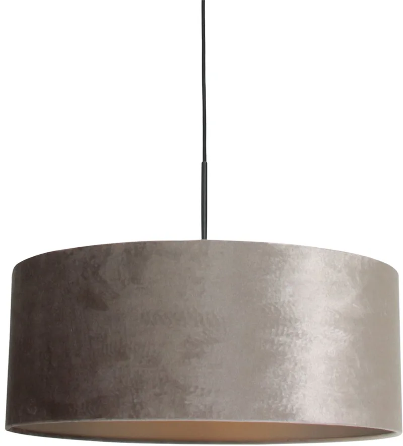 Zwarte hanglamp Sparkled Light 8157ZW met grijs velours kap, hoogte instelbaar, van metaal en textiel, Ø 50 cm, Steinhauer van Steinhauer in Grijs, Zwart – productfoto