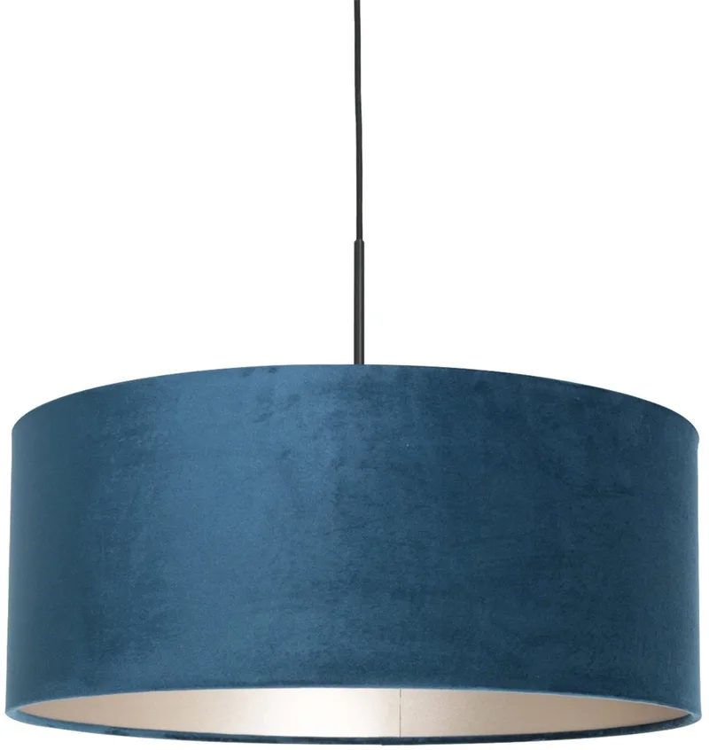 Zwarte hanglamp Sparkled Light 8248ZW van Steinhauer, hoogte instelbaar, met blauw velours kap van textiel, diameter 50cm, voor binnengebruik. van Steinhauer in Blauw, Zwart – productfoto