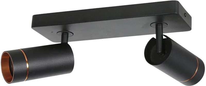 Zwarte spot Downlume 4861ZW, 2-lichts GU10, met gouden details, metaal, afmetingen 30x10cm, hoogte 20cm, Draaibaar en kantelbaar, Steinhauer fra Steinhauer i Sort – produktbillede