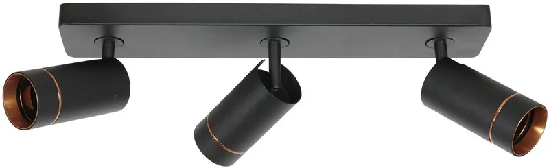 Zwarte spot Downlume 4862ZW, 3-lichts GU10 met gouden accenten, metaal, 50 cm x 10 cm, Steinhauer de Steinhauer en Noir – photo produit 1 sur 2