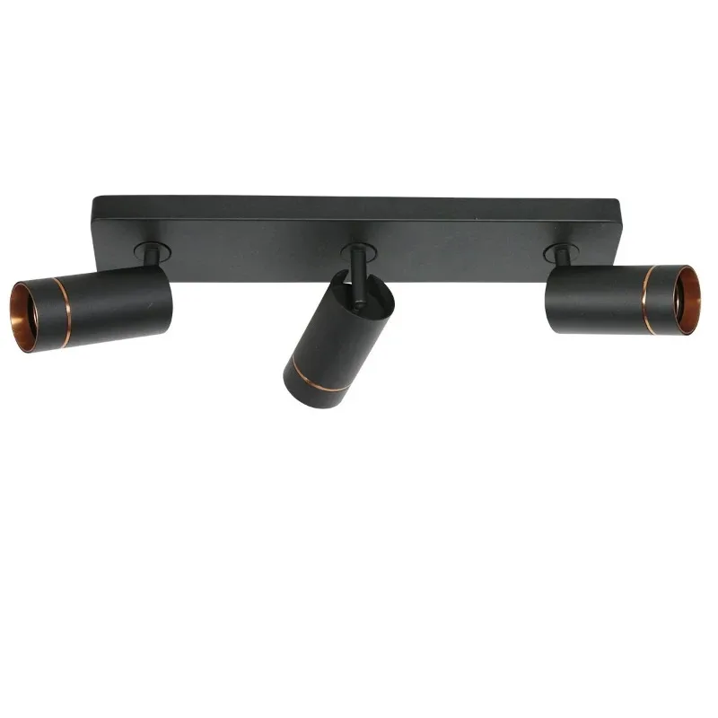 Zwarte spot Downlume 4862ZW, 3-lichts GU10 met gouden accenten, metaal, 50 cm x 10 cm, Steinhauer de Steinhauer en Noir – photo produit 2 sur 2