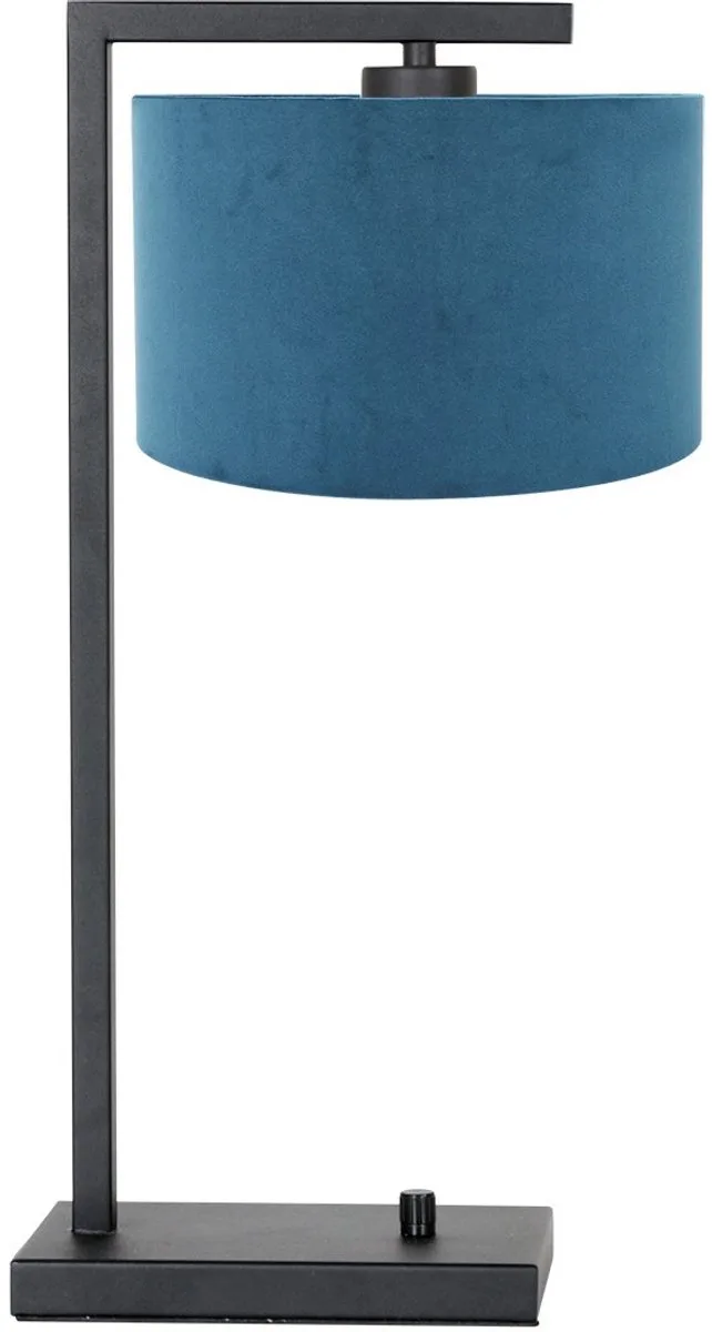 Zwarte tafellamp Stang 7124ZW van Steinhauer met blauw velours kap, metalen materiaal, 140 cm snoer - Modern design voor binnengebruik by Steinhauer in Blue, Black – product photo