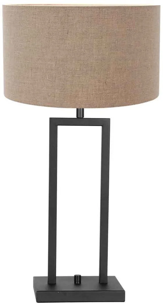 Zwarte Tafellamp Stang 8210ZW van Steinhauer met draaiknop, grijze linnen kap, metalen en textiele materialen, Modern ontwerp voor binnengebruik by Steinhauer in Grey – product photo