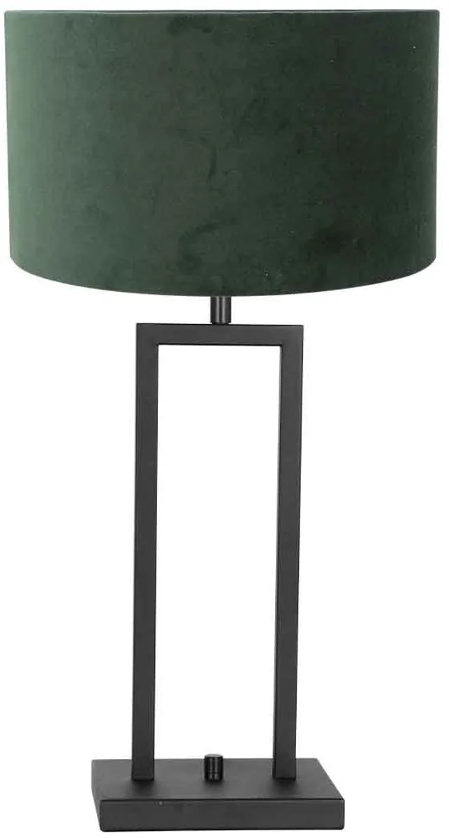 Zwarte tafellamp Stang 8212ZW van Steinhauer met draaiknop, velours kap, metaal en textiel, modern ontwerp voor binnen gebruik by Steinhauer in Green – product photo