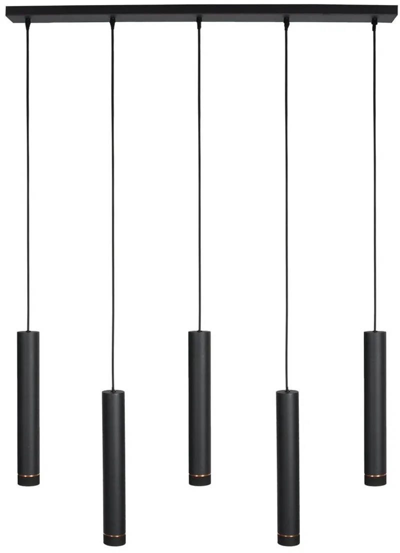 Zwarte vijflichts hanglamp DownLume 4216ZW van Steinhauer, in hoogte verstelbaar, van kunststof en metaal, ideaal voor binnen, moderne stijl, GU10 fittingen, afmetingen 100x9x2,5 cm de Steinhauer en Noir – photo produit