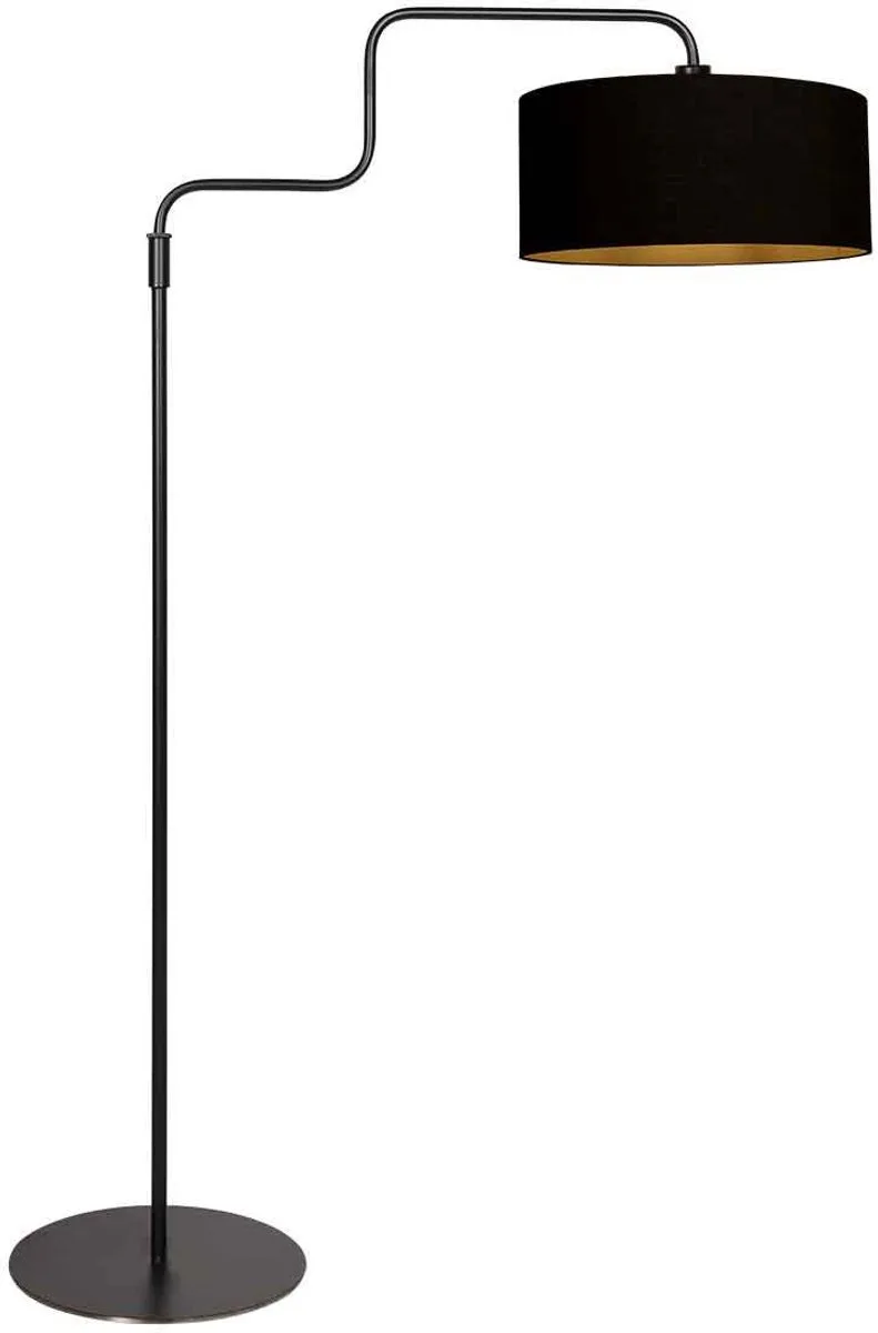 Zwarte vloerlamp Bloeba 4161ZW van Steinhauer, verstelbaar van 150 tot 165 cm, metalen en textiele kap, trendy binnenverlichting met zwenkarm en vloerschakelaar från Steinhauer i Svart – produktbild