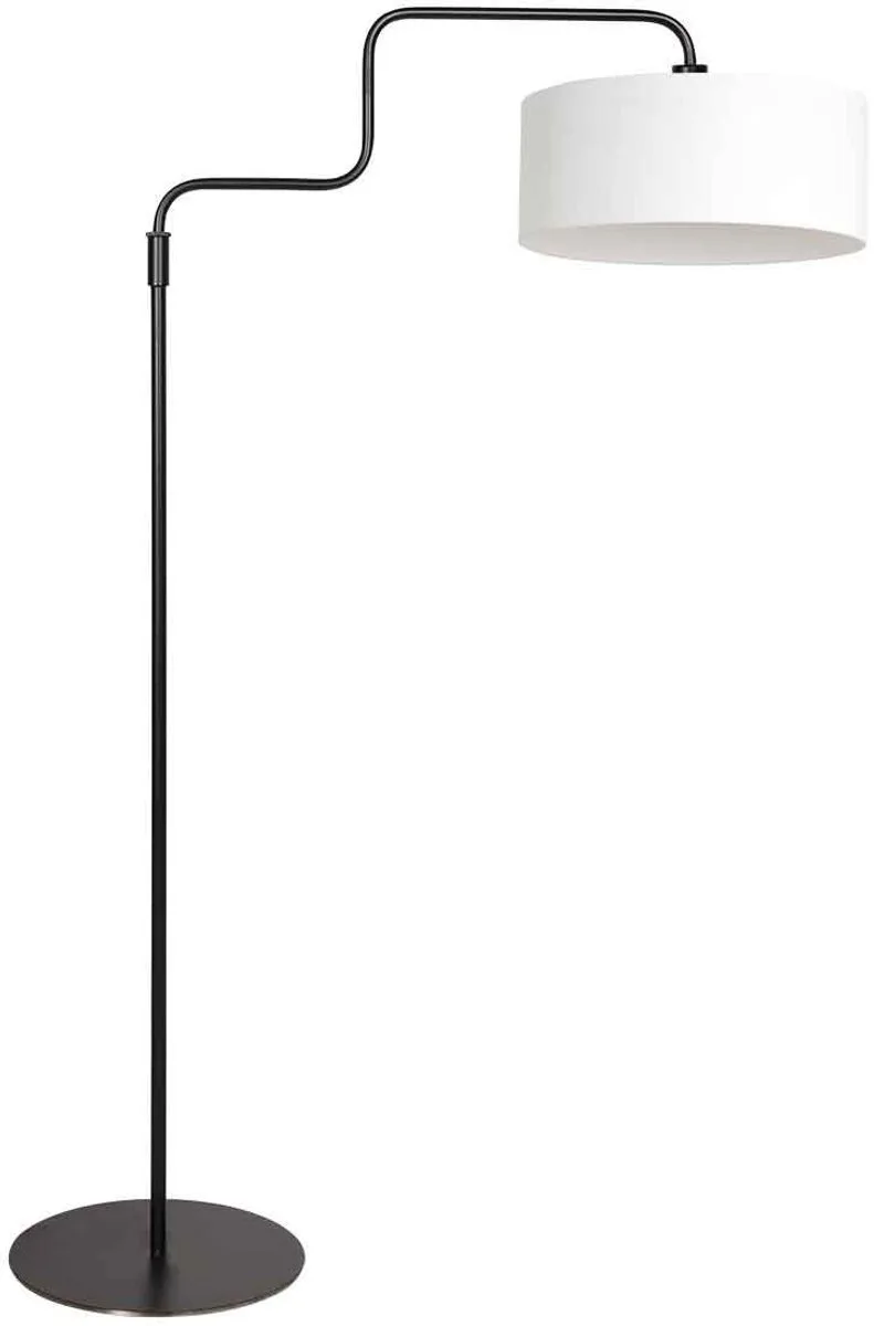 Zwarte Vloerlamp Bloeba 4164ZW van Steinhauer - Verstelbare Hoogte 150-165 cm, Draaibaar en Uitschuifbaar, Metaal en Textiel, Met Witte Grof Linnen Kap Ø40 cm från Steinhauer i Svart – produktbild