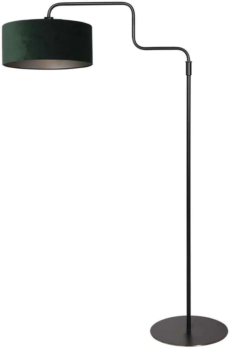 Zwarte Vloerlamp Bloeba 4165ZW van Steinhauer - Verstelbaar in hoogte (150-165 cm), met uitrekbare zwenkarm en groene velours kap van Ø40cm, ideaal voor binnengebruik en trendy styling från Steinhauer i Svart – produktbild