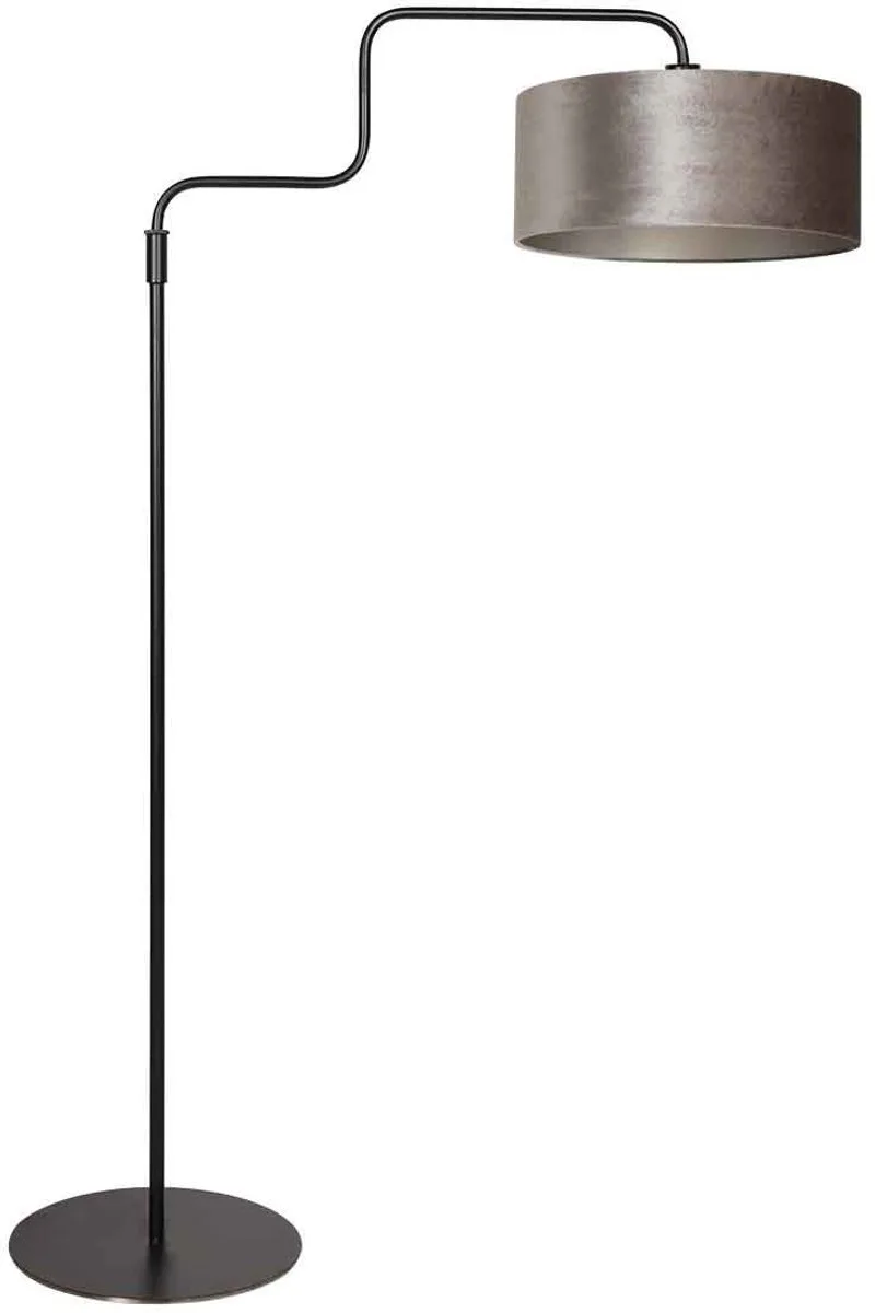 Zwarte vloerlamp Bloeba 4167ZW van Steinhauer, met verstelbare hoogte van 150-165 cm, draai- en uitschuifbare arm, met grijs velours kap van Ø40cm, ideaal voor binnengebruik från Steinhauer i Grå, Svart – produktbild