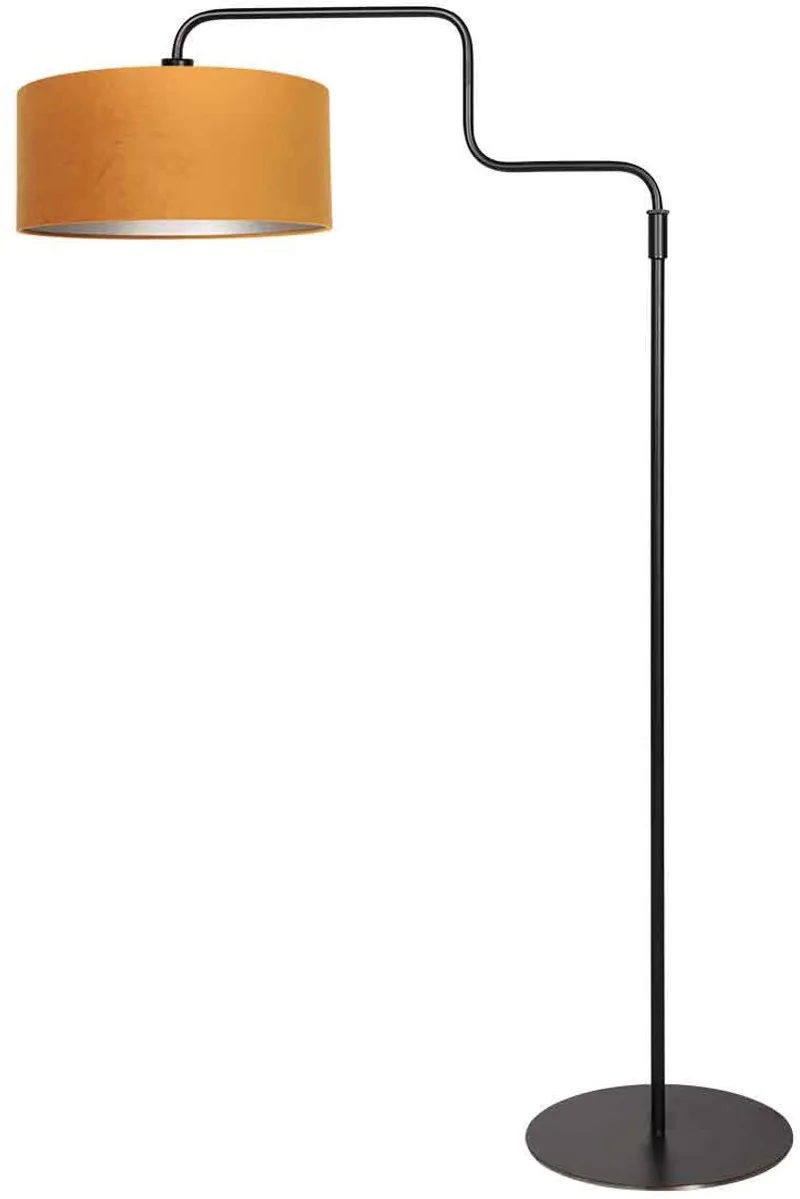 Zwarte Vloerlamp Bloeba 4168ZW van Steinhauer - Draaibaar, Uitschuifbaar, Verstelbare Hoogte van 150-165 cm, Goud Velours Kap, Metalen en Textiel Constructie fra Steinhauer i Guld, Sort – produktbillede