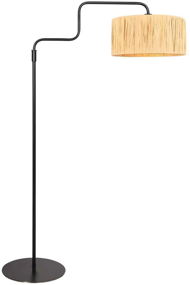Zwarte Vloerlamp Bloeba 4171ZW van Steinhauer - Draaibaar, Uitschuifbaar, Metaal met Seagrass Kap Ø40cm, Verstelbaar van 150 tot 165 cm voor Binnengebruik fra Steinhauer i Sort – produktbillede