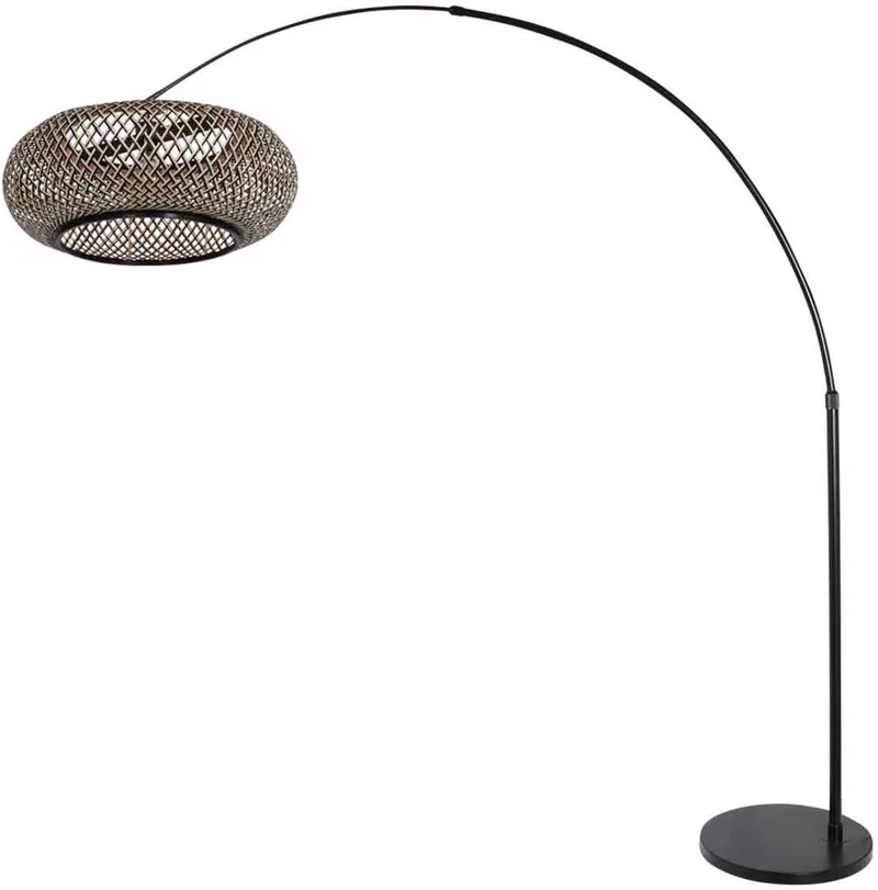 Zwarte vloerlamp Booglamp Maze-Natural 7508ZW van Steinhauer, gemaakt van bamboe en metaal, hoogte verstelbaar en uitschuifbaar, modern design, maximaal 240 cm uitschuiflengte by Steinhauer in Beige, Black – product photo 1 of 5