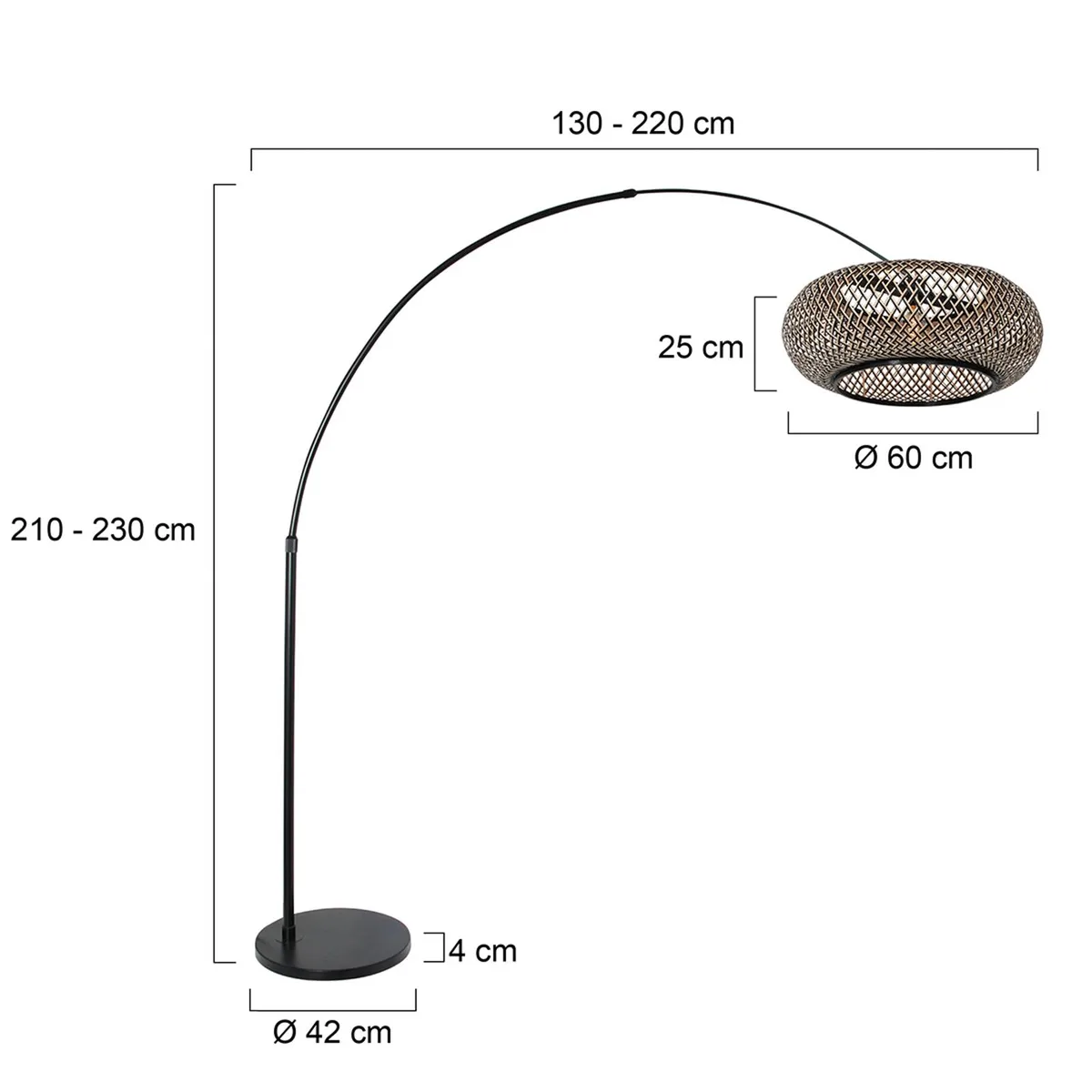 Zwarte vloerlamp Booglamp Maze-Natural 7508ZW van Steinhauer, gemaakt van bamboe en metaal, hoogte verstelbaar en uitschuifbaar, modern design, maximaal 240 cm uitschuiflengte by Steinhauer in Beige, Black – product photo 2 of 5