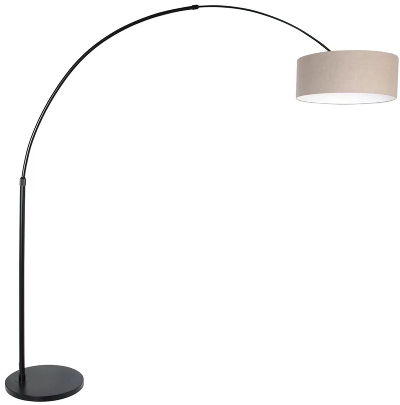 Zwarte Vloerlamp Booglamp met Grijs Linnen Kap 50cm fra Steinhauer i Grå, Sort – produktbillede