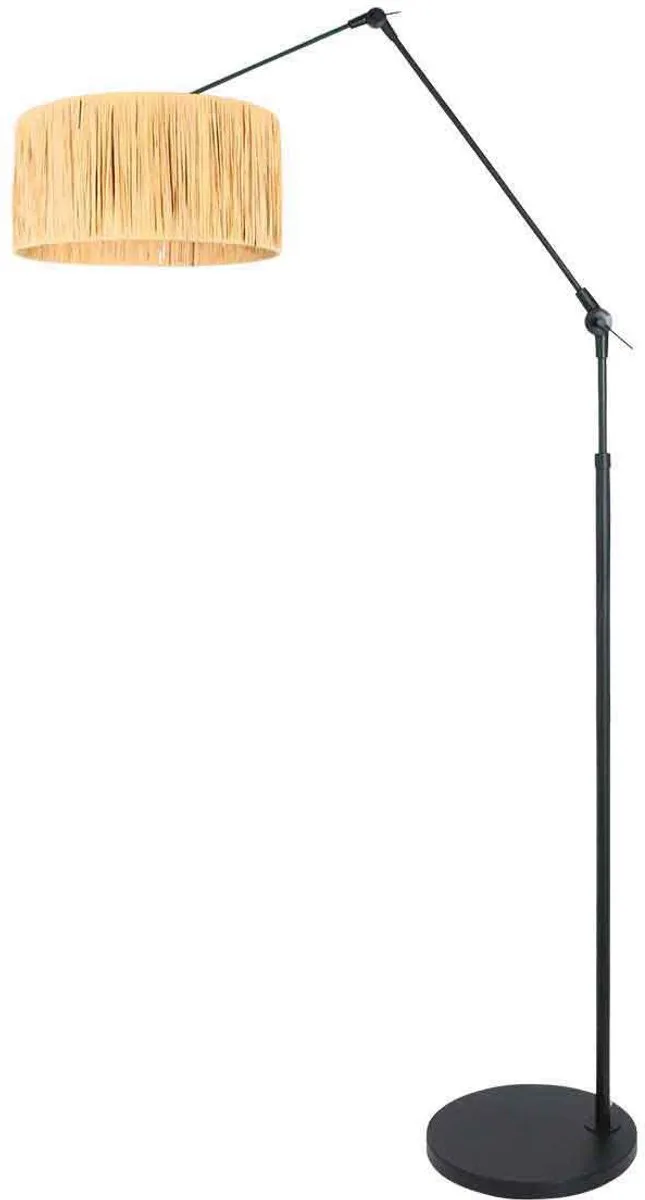 Zwarte vloerlamp booglamp Prestige Chic 3793ZW met naturel seagrass kap, 220cm snoer, trendy design, Steinhauer van Steinhauer in Zwart – productfoto