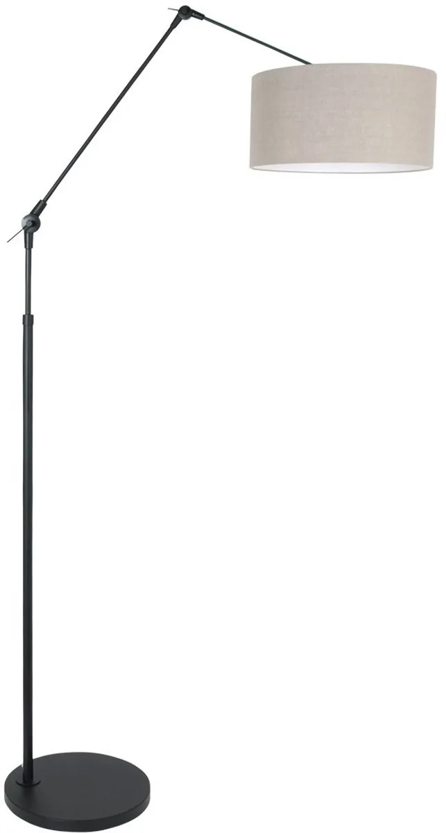 Zwarte Vloerlamp/Booglamp Prestige Chic 8113ZW met Linnen Kap van Steinhauer - Draaibaar en Kantelbaar, Metaal en Textiel, 220 cm Snoer, Modern Design von Steinhauer in Grau – Produktfoto