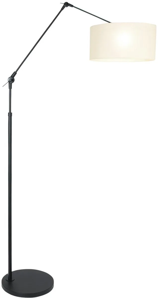 Zwarte Vloerlamp / Booglamp Prestige Chic 8114ZW met Wit Grof Linnen Kap, Draaibaar en Kantelbaar, Metaal en Textiel, Steinhauer von Steinhauer in Schwarz – Produktfoto