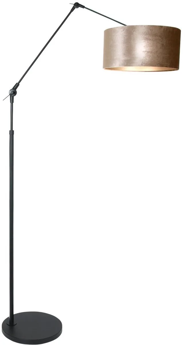 Zwarte vloerlamp booglamp Prestige Chic 8116ZW met grijs velours kap van metaal en textiel, verstelbare hoogte, modern design, voor binnen gebruik by Steinhauer in Black – product photo